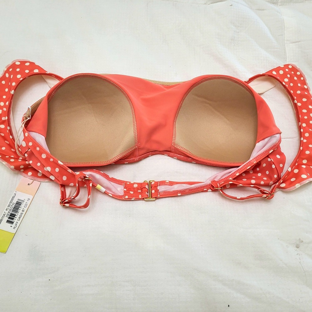 NWT Summersalt Coral Salmon Polka Dot Ruffle Oasis Bandeau Bikini Swim Top 10 - Picture 4 of 6